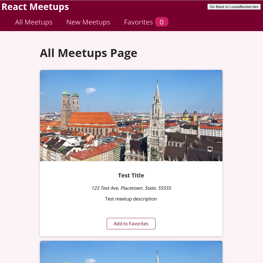 React meetups app preview image